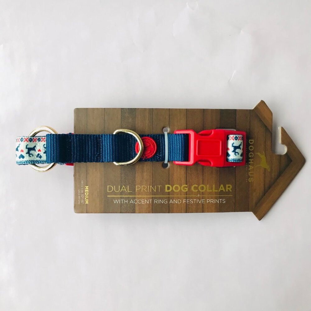 DOGHAUS Dual print dog Collar w Accent ring & Festive Prints